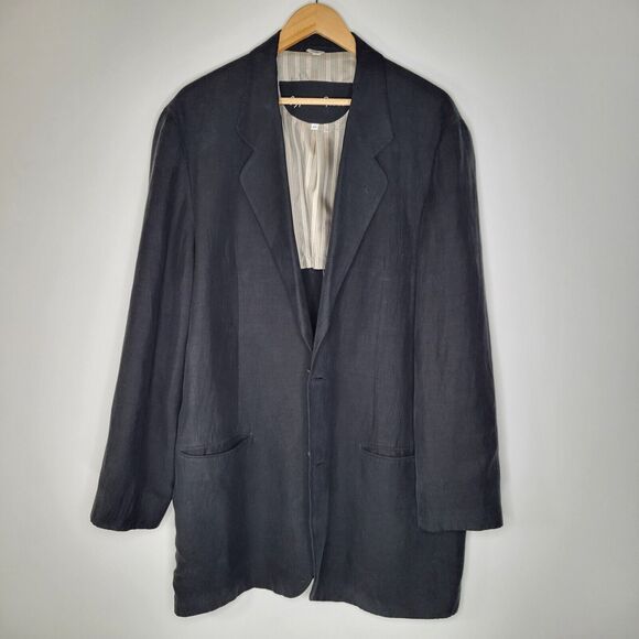 90s CYPRESS GROVE Black Two Button Blazer Jacket Size L *Tall Silk Linen Sport - Picture 4 of 8